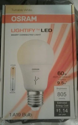 New  OSRAM LED Bulb Dimmable LIGHTIFY A19 Tunable White 60w WIFI smart bulb - Image 1 of 2