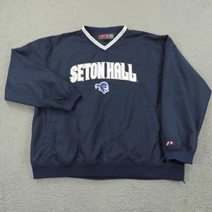 VINTAGE Seton Hall Jacket Men Large 90s Pro Player Navy Windbreaker Pullover Y2K - Picture 1 of 16