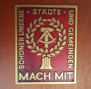 DDR Plakette auf Holz Mach Mit schöner unsere Städte und Gemeinden Ehrengeschenk - Bild 1 von 5