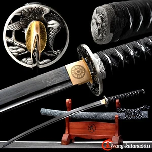 Espada Samurai Japonesa 40"" Eagle Katana Negra Damasco Plegable Acero Listo para Batalla - Imagen 1 de 12
