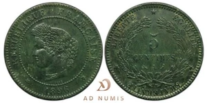 France 5 centimes 1896 A Cérès TTB+ Bronze pièce de monnaie française - Picture 1 of 1