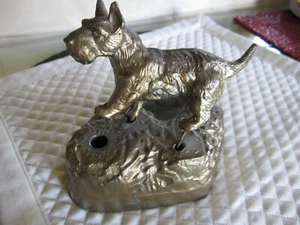 Antique 20's Signed Cast Metal Scotty Dog Lifting Leg Ashtray Orig.Mold Pat.Pend - Picture 1 of 21