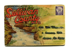 Carpeta postal vintage lino SULLIVAN COUNTY NY 18 vistas 1958 Catskills - Imagen 1 de 3