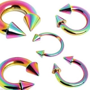 Labio de oreja de herradura calibre 14 3/8" púas 4 mm titanio tricolor IP * - Imagen 1 de 3