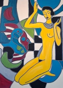 KLEYMAN Tableau NU XXL Côté 81x60 " Nue avec le Poisson " Direct Artiste - Afbeelding 1 van 9