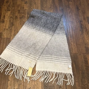 New CHRISTINA CHITI Grey White Fringed Wool And Alpaca Blen Scarf Made in Italy - Picture 1 of 4