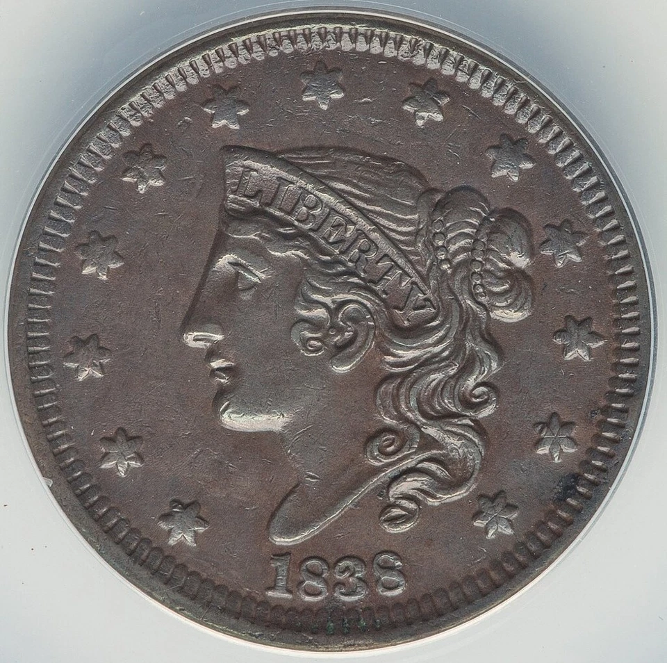 1838 Coronet Large Cent - ANACS AU55 - EXTREMELY ATTRACTIVE - LOOKS CLOSE TO UNC - Image 1 of 4