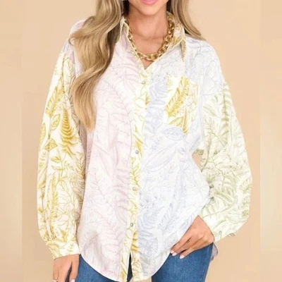 AURA цветочный colorblock рубашка на пуговицах льняной смеси женщин размер маленький новый - Изображение 1 из 4