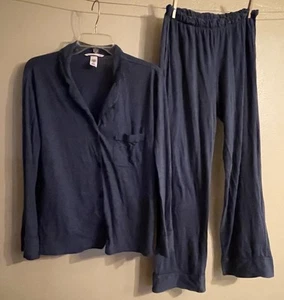 Victoria's Secret Damen Jersey Pyjama Set Einfarbig Blau Klassisch Gr. M - Bild 1 von 15