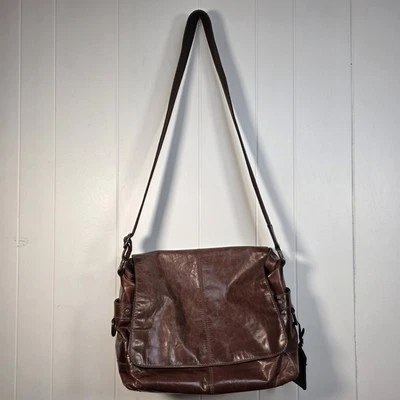 Fossil Brown Unisex Leather & Canvas Shoulder Bag Messenger Bag - Image 1 of 4
