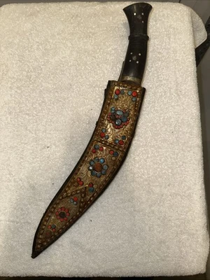Nepalese Kukri Knife With Bead Decorated Scabbard - Image 1 of 4
