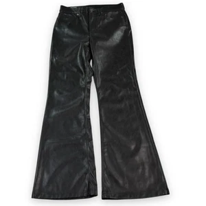 Gap 70’s Flare High Rise Pants Womens 28 6 Black Vegan Faux Leather Bikercore - Picture 1 of 10