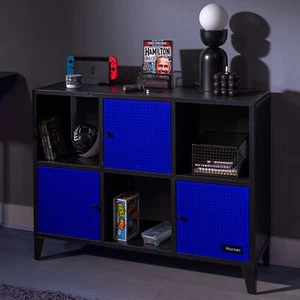 X ROCKER Mesh-Tek 6 Cube Storage Cabinet Wide Shelving Unit BLACK BLUE CLEARANCE - Picture 1 of 11