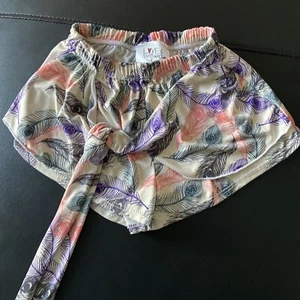Girls silky shorts tie knot feather whure purple green M LOVE & SUNFLOWERS - Picture 1 of 4