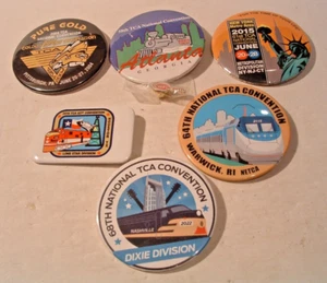 6 ASSORTED TCA TRAIN COLLECTORS CONVENTION PIN BACK BUTTONS - NEW - Picture 1 of 7
