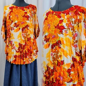 Vintage Orange/Red/White Floral Knife-Pleated Capelet Top One Size - Picture 1 of 14