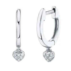 Pendientes colgantes naturales naturales de oro blanco de 14 quilates Huggie de diamantes para niños bebés adultos - Imagen 1 de 2