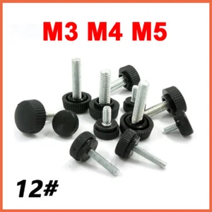 Plastic Round Knurled Thumb Screws M3 M4 M5 Hand Knob Bolts 12# Thumbscrew Black - Picture 1 of 9