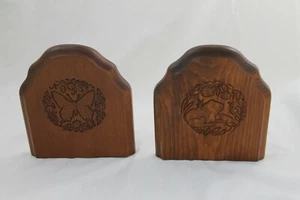 Vintage Frog Butterfly Carved Wood & Metal Bookends Bookcase Decor Floral Brown - Picture 1 of 12