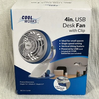 Cool Works 4 In. USB Desk Clip Fan Single Speed Office Camping Travel Night Fan - Image 1 of 4