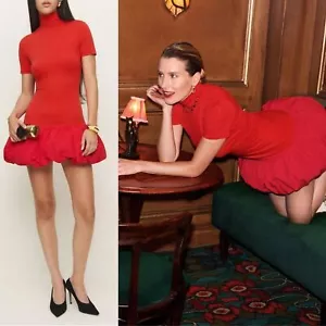 Reformation Dana Red Mini Dress Size S Knit Turtleneck Bubble Hem - Picture 1 of 10