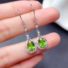 3Ct Oval Cut Simulated Peridot Drop Dangle Earring 14K White Gold Plated Silver