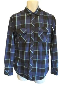 Surplus Men's S Small Blue Plaid Long Sleeve Button Down Shirt 100% Cotton - Picture 1 of 4