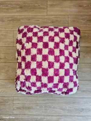 Pouf Beni Ouarain Damier Fushia - Photo 1/2