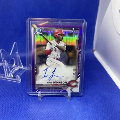 2021 Bowman Chrome Prospects Ivan Johnson 1st Purple Refractor AUTO/250 Reds - Image 1 of 2