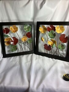 3D Multi-Colored Metal Autumn Colors Open Frame Square 14” x 14” Wall Art X2