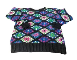 Vintage Northern Isles Multicolor Geometric Kids Large 6x Hand Knit Sweater - Picture 1 of 4