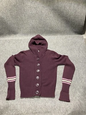 Moletom com capuz Arizona feminino tamanho médio roxo manga longa botão para cima - Imagem 1 de 4