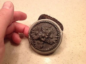 Antique Beaded Metal Silver Plate Change Purse Pat Dec 15 03 Floral Flower Desgn - Picture 1 of 11