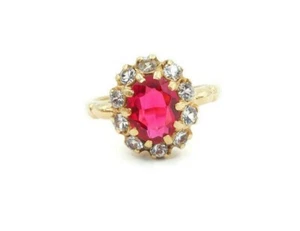 Vintage 10k Yellow Gold 1.5 Carat Lab-Created Ruby & White Quartz Ring Size 6 - Picture 1 of 11