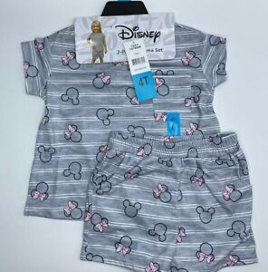 Girls Size 4T Adorable Disney Minnie Mouse 2-Piece Pajamas Shorts Set Gray New