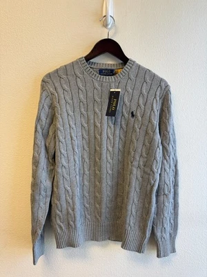 Suéter tejido con cable cuello redondo de algodón Ralph Lauren S-M/Polo para hombre GRIS Foto 1 de 4