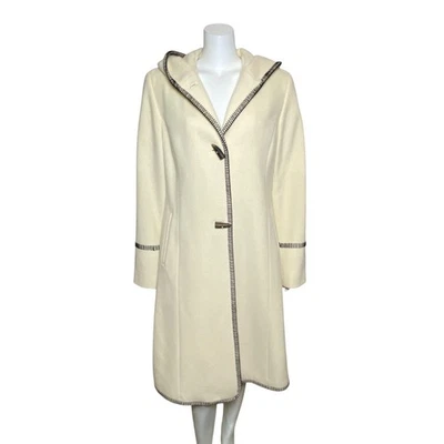 Abrigo con Capucha Vintage Marvin Richards Talla 12 Lana Mezcla Cachemira Marfil Toggles Foto 1 de 4
