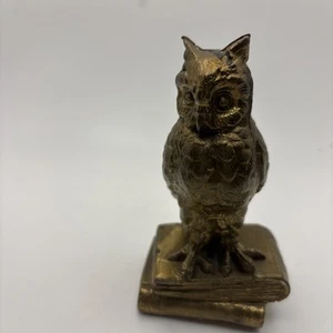 Vtg Bronze Brass Owl On Books Figurine Statue 5” Library Office Desk Paperweight - Picture 1 of 6