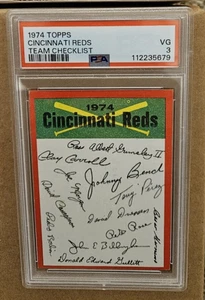 Cincinnati Reds 1974 Topps Team Checklist Card PSA 3 - Picture 1 of 2