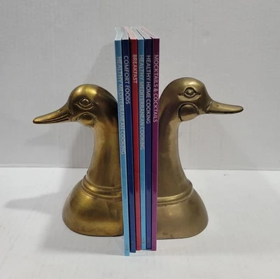 Vintage Solid Brass Mallard Duck Head Book Ends MCM - Image 1 of 4