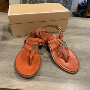 Michael Kors Sondra Burnt Orange Thong Leather Sandals Sz 8 1/2 - Picture 1 of 10
