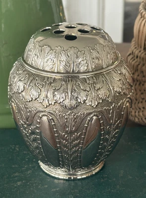 Jarrón vintage FB Rogers placa de plata ornamentado con tapa de rana flor 5"h Foto 1 de 4