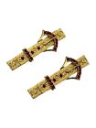 Kate Young Gold Tone Belt Hair Clip Barrette Pair Ruby Crystal Buckle Signed