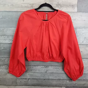 Sundry Crop Blouse Top Small Red Cotton Puff Sleeves Boho Casual Basics - Picture 1 of 10