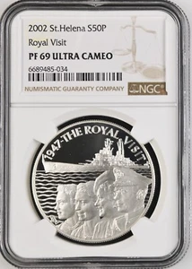 2002 Saint Helena 50 Pence 500th Anniversary Royal Visit Silver NGC ULTRA CAMEO - Picture 1 of 6