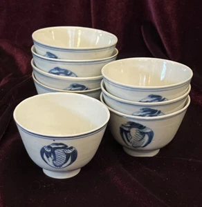 8er Set 3" Antik Republik China Blau & Weiß Porzellan Teetasse Fledermaus Gemarkt - Bild 1 von 10