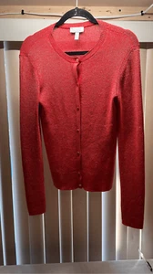ELLEN TRACY COLLECTION RED GOLD SPARKLE BUTTON UP SWEATER SZ S - Picture 1 of 13
