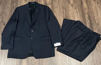 Chaps Ralph Lauren 46L Pants 40 See Pics Blue Striped Wool Cashmere 2 Pc Suit - Image 1 of 4