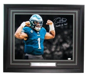 Foto firmada/inscrita de Jalen Hurts 16x20 Philadelphia Eagles enmarcada JSA 195523 - Imagen 1 de 4