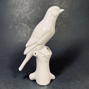 White Ceramic Bird On A Branch 3-Hole Bud Vase 8” 20.3cm Cottagecore - Picture 1 of 5